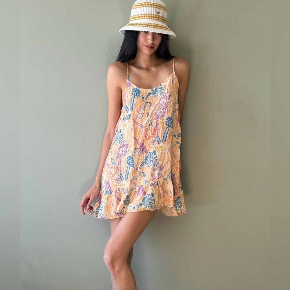 Urban Outfitters Orange Floral Print Flutter Hem Adjustable Straps Sleeveless SP